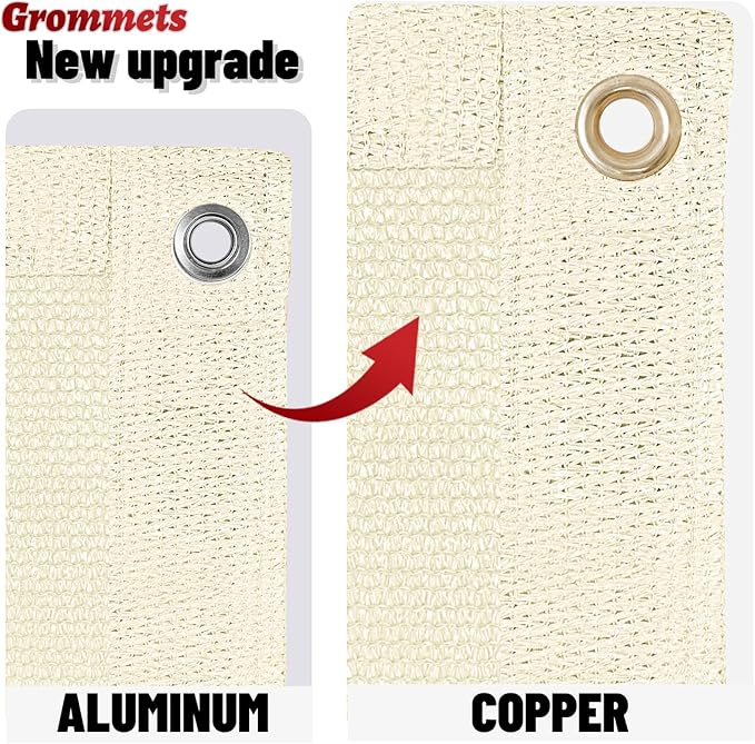 SUNNY GUARD Shade Cloth 6x12 FT Sun Shade Screen Fabric Shade Cover Tarp with Grommets for Pergola Backyard Garden, Butter Cream