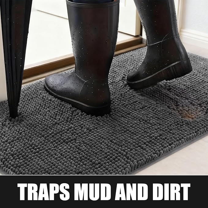 WAYNHUI Dog Door Mat for Muddy Paws 24"x 70" Large- Absorbent Dirt Trapper Quick Dry Non Slip Washable Chenille Mud Mat for Dogs, Front Door mat Indoor Entrance Pets Rug, Dark Grey (24"x 70")