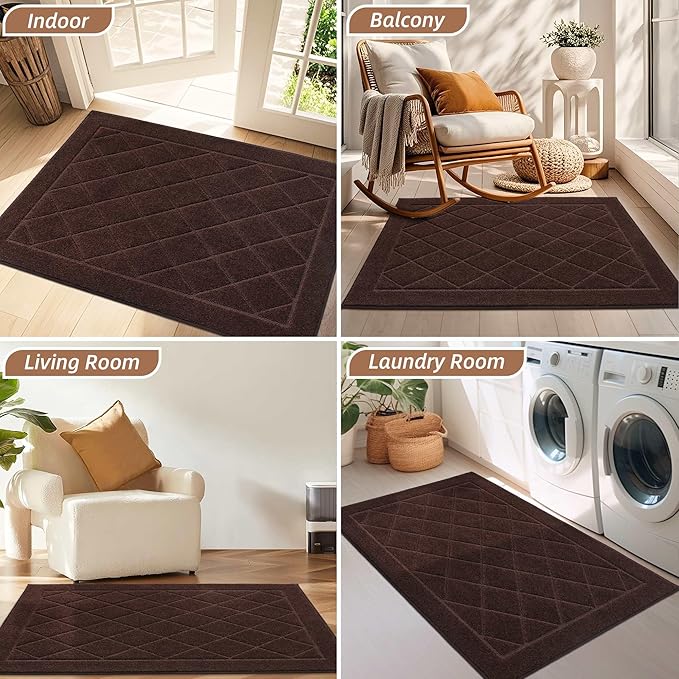 BEQHAUSE Dirt Trapper Door Mat 20" x 32", Doormat Non-Slip Entryway Rugs Washable, Dog Door Mat Stain Resistant and Absorbent Welcome Floor Mat for Front Back Door, Mud Wet Shoes & Paws, Brown