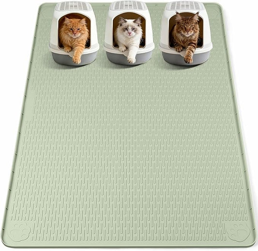 Bartuke Cat Litter Mat, XXL Extra Large 70" x 45" Silicone Mat Litter Trapping Mat for Scatter Control, Soft on Kitty Paws, Easy to Clean (Green)