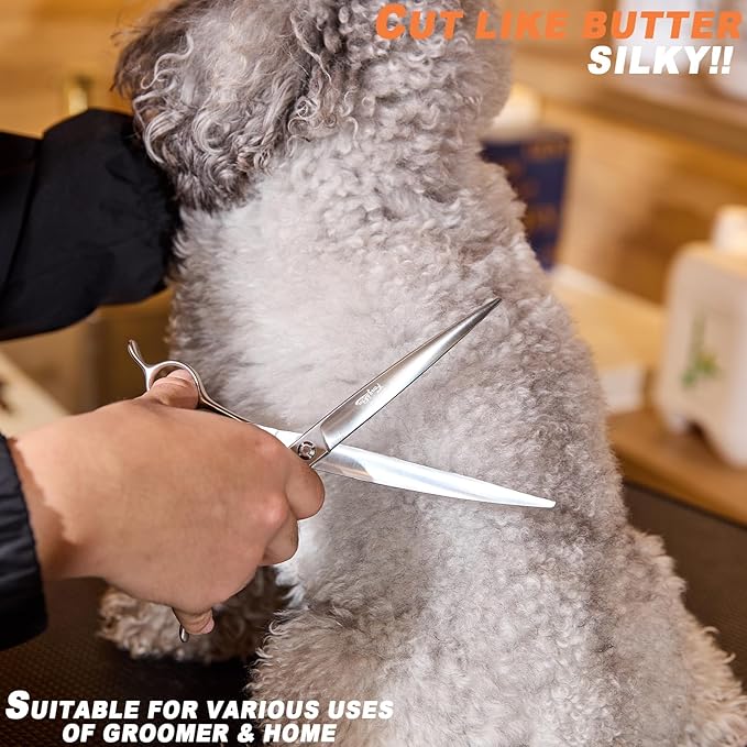 High-end Professional Dog Grooming Curved Scissors Pet Curved Shears 8 Inches Extremely Very Sharp Made Of Stainless Steel Alloy By Hand For Dog Cat Groomer