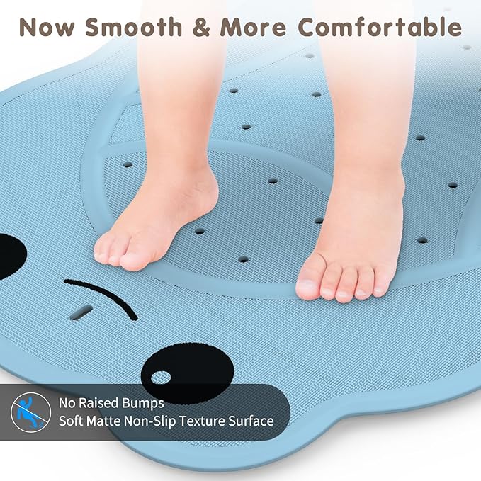 Upgraded Bathtub Mat Non Slip, Kids Bath Mat 30"x 18", Bath Mat for Tub Non Slip with Strong Suction and Textured Surface, Natural Rubber Latex Free PVC Free Safe for Baby, Frog Pattern, Blue
