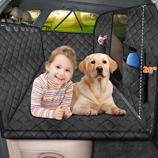 URPOWER High Barrier Back Seat Extender for Dogs, Hard Bottom Dog Car Seat Cover Holds 550 lbs, Waterproof Dog Hammock for Cars, SUV, Dogs Car Bed Pet Backseat Protector with Mesh Window