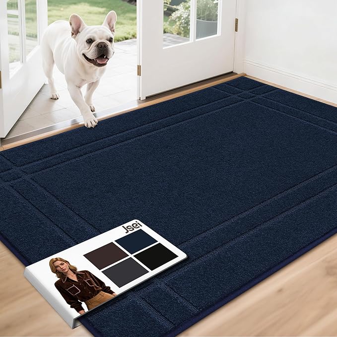 JSEI Entryway Rugs Doormat 36"x60", Non-Slip Dirt Trapper Door Mats Indoor, Washable Absorbent and Stain Resist Welcome Floor Mat for Front Door, Dog Door Mat, Muddy Wet Shoes & Paws, Navy Blue