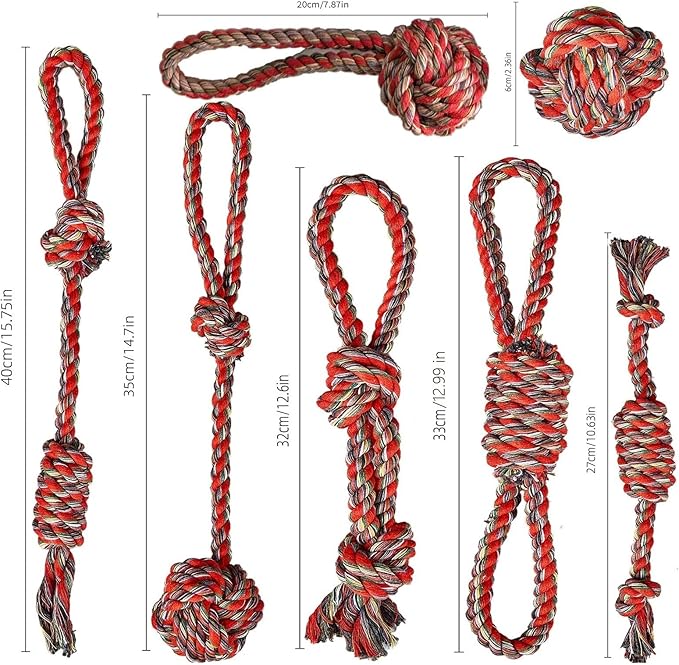 ITISMUNGO Dog Chew Toys for Small and Medium Dogs, Upgraded Tough Cotton Rope Toys for Aggressive chewers, Heavy Duty Dental Rope Kit for Tug of War, Teeth Cleaning (7 Pcs, Cotton Knot Toys)