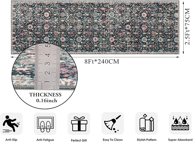 Lahome Moroccan Hallway Rug, 2'5''x8' Kitchen Runner Rugs Non Skid Washable Runners for Hallways, Ultra-Thin Oriental Carpet for Entryway Laundry Room Bedroom Bathroom Elise, Black/Multi