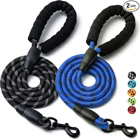 2 Pack Dog Leash, 4/5//6 FT Heavy Duty Nylon Rope Pet Leashes with Comfortable Padded Handle, Reflective Dog Leashes for Small Medium and Large Dogs (6FT-3/8,Black/Dark Blue)
