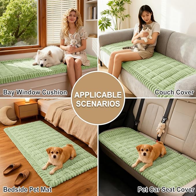 hyha Couch Covers for Dogs Washable, Non Slip Plush Dog Sofa Protectors, Fuzzy Pet Couch Covers for 3 Cushion Sofa Pet Friendly (Green, 27.6" x 27.6")