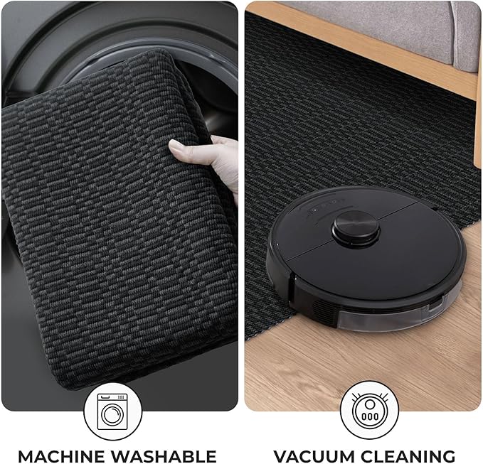 KOZYFLY Washable Runner Rug 3x20 ft Hallway Kitchen Runner Rugs with Rubber Backing Bobo Non Slip Entryway Runner Indoor, Long Carpet Runners for Hall Kitchen Entryway, Black/Grey