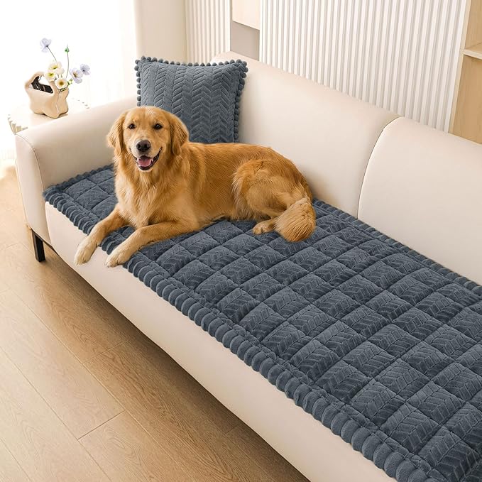 Smiry Non Slip Couch Covers for Dogs, Fuzzy Pet Couch Covers for 3 Cushion Sofa Pet Friendly, Soft Sofa Slipcovers Cushion Furniture Protector Washable (Dark Grey, 35.4" x 82.7")