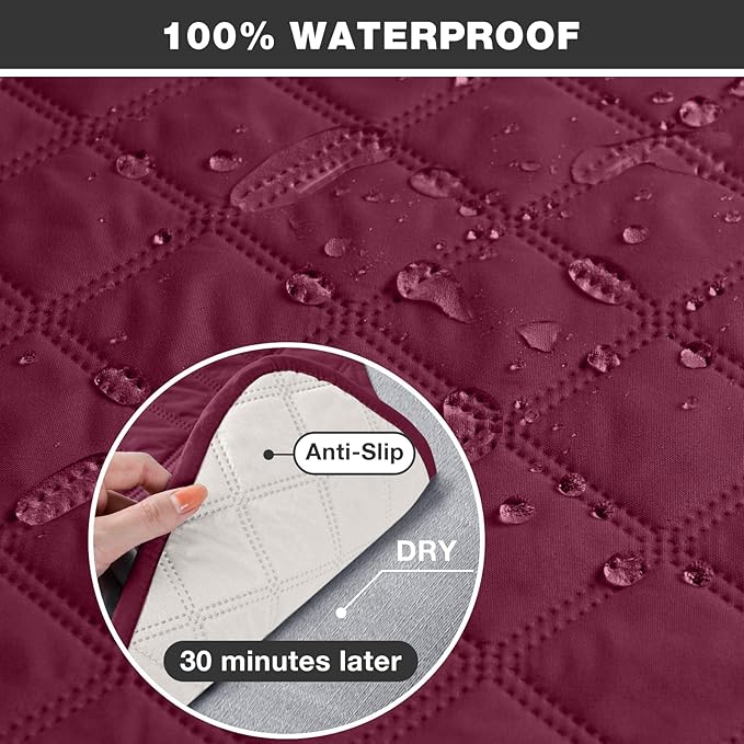 TAOCOCO 100% Waterproof Recliner Chair Cover Non-Slip Reclining Cover for Recliner Chair Washable Chair Seat Cover with Elastic Straps for Pets Sofa Slipcover with Pocket (Oversized 28'', Wine)