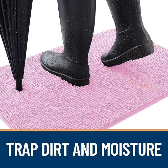 OLANLY Dog Door Mat for Muddy Paws 40x24, Absorbs Moisture and Dirt, Absorbent Non-Slip Washable Doormat, Quick Dry Chenille Mud Mat for Dogs, Entry Indoor Entryway Carpet for Inside Floor, Pink