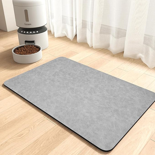 MontVoo-Absorbent Pet Feeding Mat-No Stains Pet Mat for Food and Water Bowl-Quick Dry Cat & Dog Food Mat Water Dispenser Mat-Pet Supplies Mat-Dog Water Bowl Mat for Messy Drinker,（LightGrey,12"x19"）