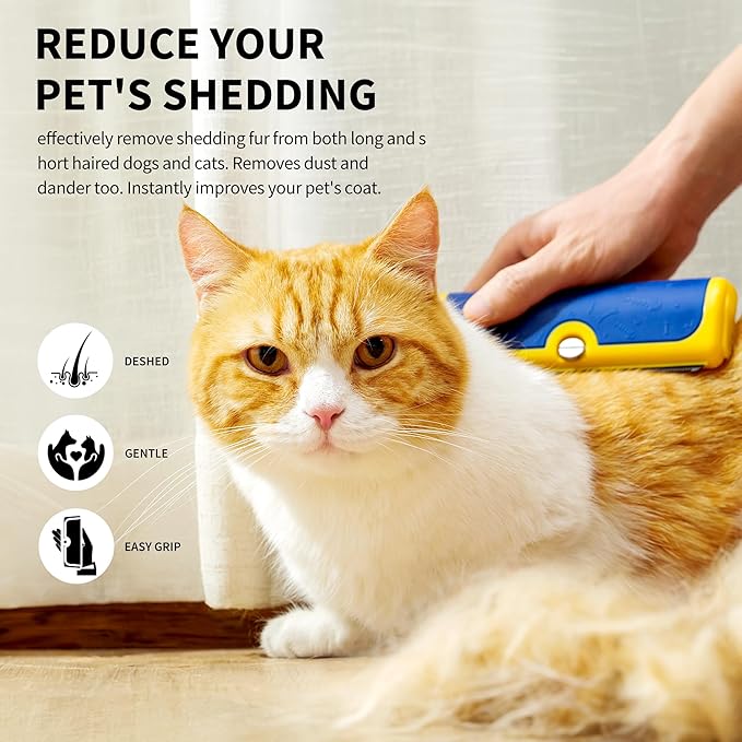 Dog Deshedding Brush – Wide Shallow Comb for Loose Hair – Gentle Grooming for Dogs & Cats – Blue & Yellow