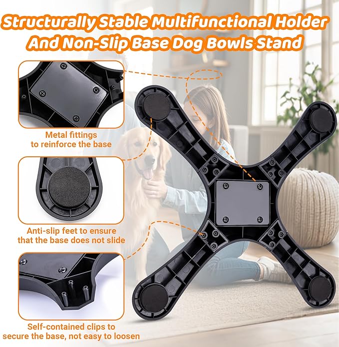 Elevated Dog Bowls Slow Feeder, 3 Adjustable Stand Heights and Width, Non-Slip Foot Mats, Tilting Raised Dog Bowls for Small, Medium and Large Dogs Breed (2 Pack), Black