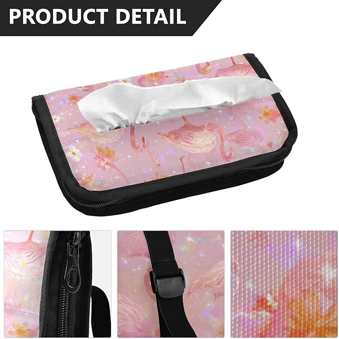 Car Tissue Holder Car Napkin Holder Car Tissue Box Dispenser Storage Case Sun Visor Mask Holder with Adjustable Straps Reusable Refillable Pink Gradient Flamingo and Petals