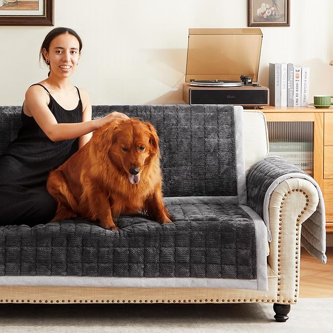 Couch Cover for Dogs Washable,Anti-Slip Back Cat Mat Pet Pad Blanket for Furniture Protector,Fuzzy Pet Sofa Cover for 3 Cushion Couch Sofa Pets Friendly (Dark Gray, 1pc/36"x68"/Seat Cover)