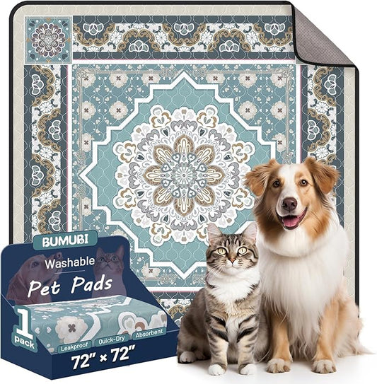 Washable Dog Pee Pads - 72"x72" Absorbent Reusable Puppy Training Pads, Waterproof Leak - Proof & Non - Slip for Crate Whelping Potty Training (Pack of 1)