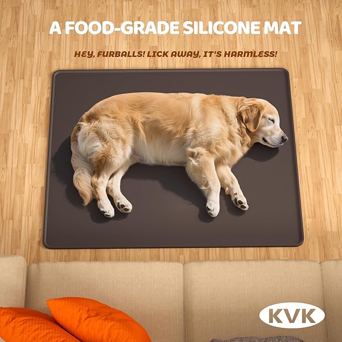 Extra Extra Large Silicone Dog Food Mat 39.4×43.3in and 128oz Silicone Bag Set, Super Size Waterproof Pet Feeding Mat & Container, Non-Slip, Chew-Resistant Floor Protection (Dark Grey&Clear)