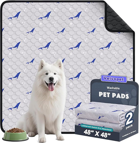 Washable Pee Pads for Dogs, 2 Pack Puppy Pads, Super Absorbent & Leakproof with Anti-Slip Bottom for Dog Training, Crates, Car, Pet Pee Pads, and Furniture Protection, 48"x48"