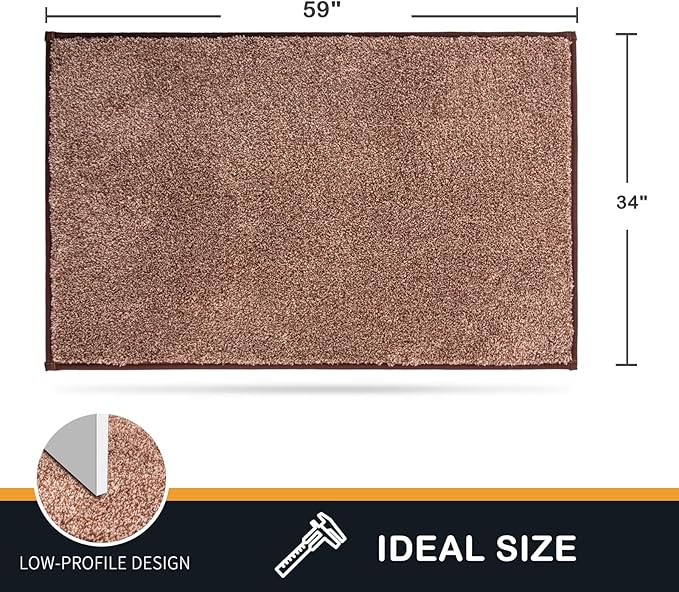 PURRUGS Dirt Trapping Door Mat 34" x 59", Non-Slip Machine Washable Entryway Rug, Dog Doormat, Indoor Front Door Mat, Super Absorbent Entry Rug for Muddy Shoes & Paws, Brown-Light Cream