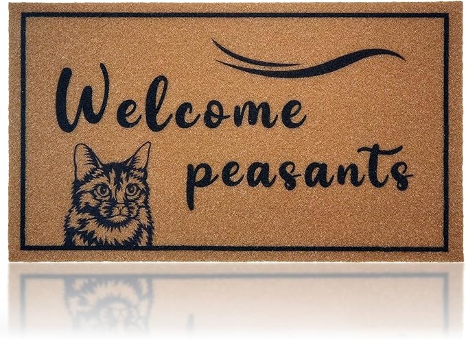 CHACHAHAER Cat Decor Doormat,Welcome Peasants,30"(W) X 17"(L) for Entry Door Mat, Funny Door Mats Outside,Novelty Home Housewarming Gift