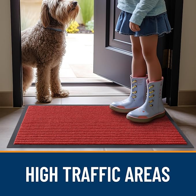 OLANLY Front Door Mat Indoor Outdoor Entrance, Waterproof Heavy Duty Doormat, Fade Resistant, Low Profile, Easy Clean Patio Porch Welcome Floor Mats for Entry, 59x20, Red