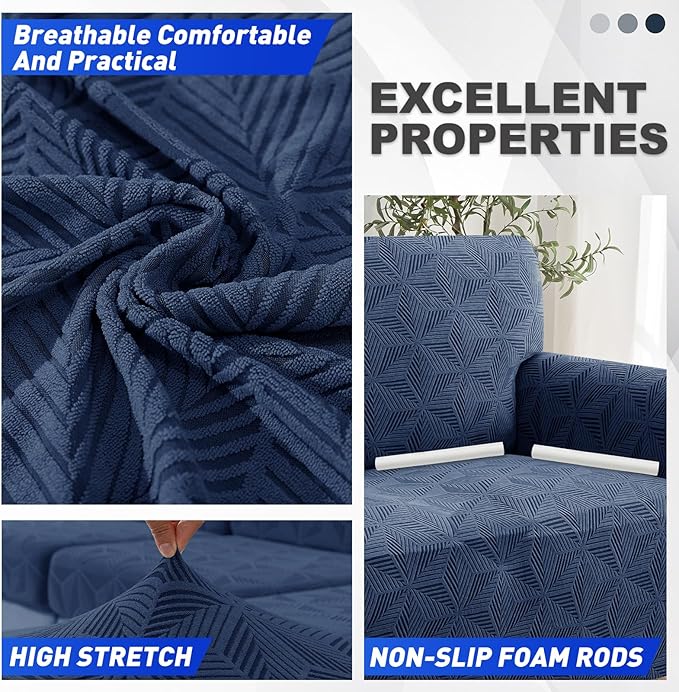 YEMYHOM 1 Piece Stretch Oversized Couch Covers for 4 Seat, Jacquard Extra Large Sofa Cover with Non-Slip Elastic Bottom, Thickened Slipcover Furniture Protector for Dogs Pets (X-Large, Navy）