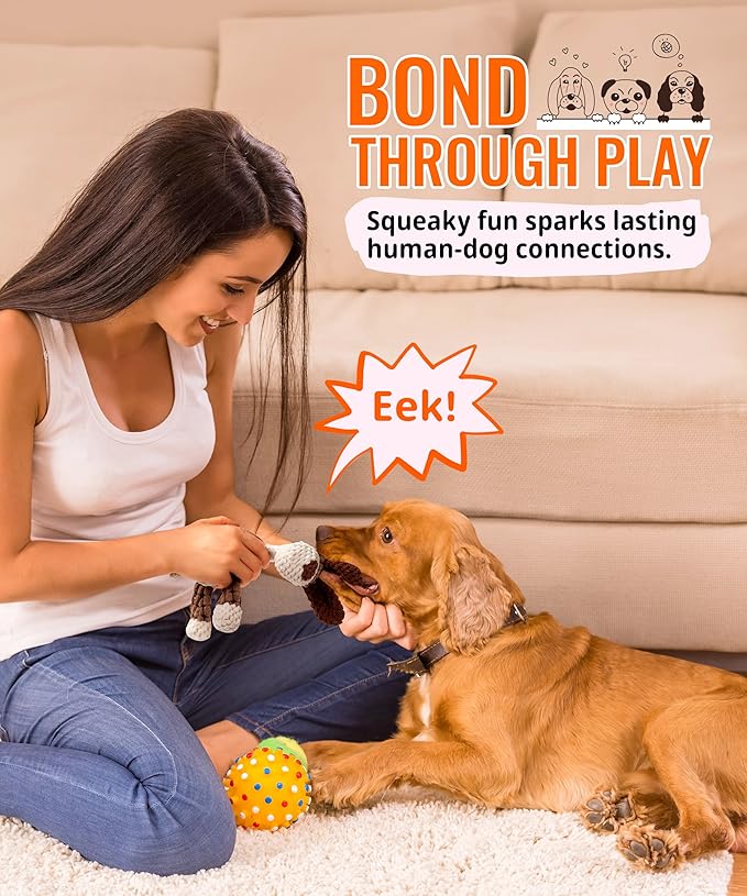 Squeaky Plush Dog Toys - Adorable Animal Designs with Soft Cotton Filling, Cute Stuffed Dog Chew Toys for Small, Medium Non-Aggressive Chewing Dogs Chewer (Brown Dog)