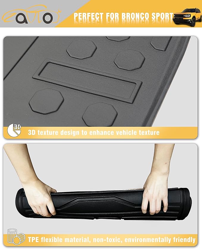 Cargo Liners Rear Trunk Mat for Ford Bronco Sport Accessories 2021 2022 2023 2024 2025 2026 with Hook&Loop All Weather Anti-Slip Split Dog Liner 3PCS