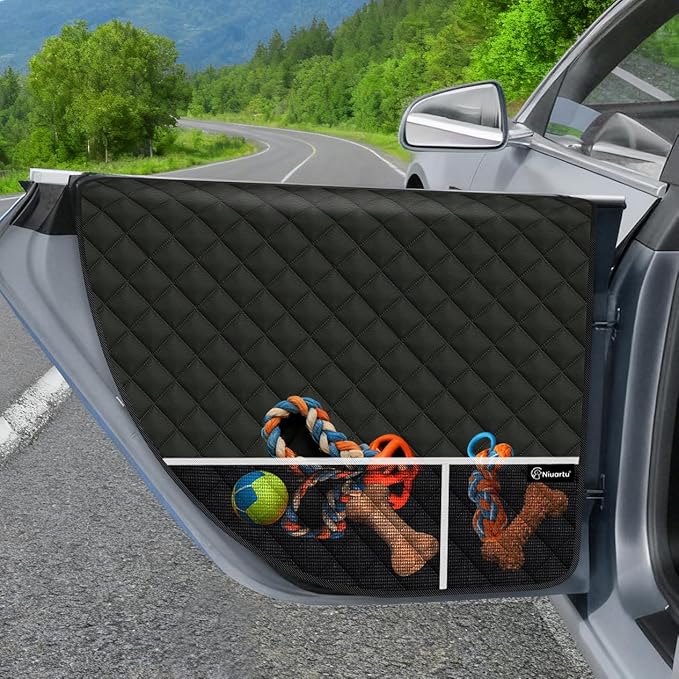 Dog Car Door Protector, 2 Pcs PU Leather Pet Car Door Cover, Waterproof & Scratch Resistant Dog Car Door Guard with Insert Flap Secure Fixation for SUV, Truck, Sedan