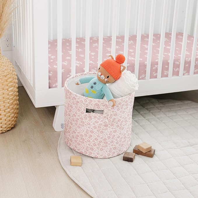 Sorrel + Fern Nursery Storage Basket (Antique Rose), Soft Collapsible Fabric Toy Bin, Magic Forest-Inspired Organizer for Playroom or Nursery, Gender-Neutral Decor, 13 × 13 Inches