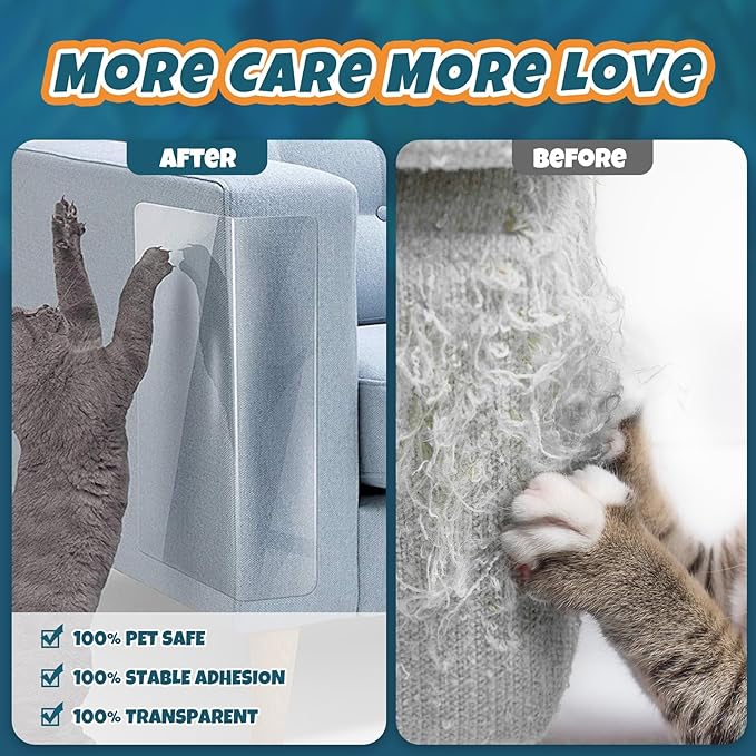 NO PINS Pain Cat Scratch Furniture Protector-12 Pack Thicken Self-Adhesive Single Side Couch Protector from Cat Claws,Furniture Protectors from Cats Scratching,Anti Scratch Deterren Protectors (12PC)