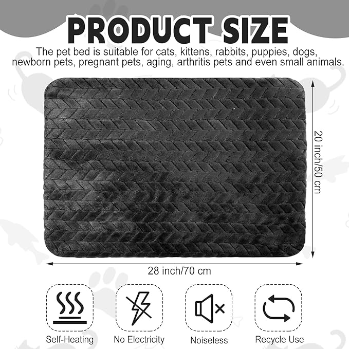 Drydiet 4 Pack Self Heating Cat Pad 16 x 20 Inch Self Warming Cat Bed Non Slip Warm Dog Pad Mat Washable Pet Kennel Crate Bed Mat for Indoor Outdoor Pets(Black,20 x 28 Inch)