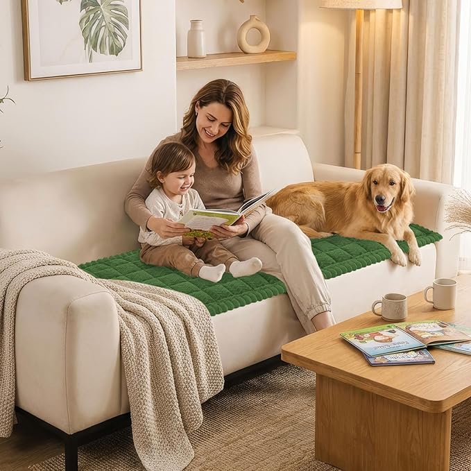 Smiry Non Slip Couch Covers for Dogs, Fuzzy Pet Couch Covers for 3 Cushion Sofa Pet Friendly, Soft Sofa Slipcovers Cushion Furniture Protector Washable (Olive Green, 27.6" x 70.9")