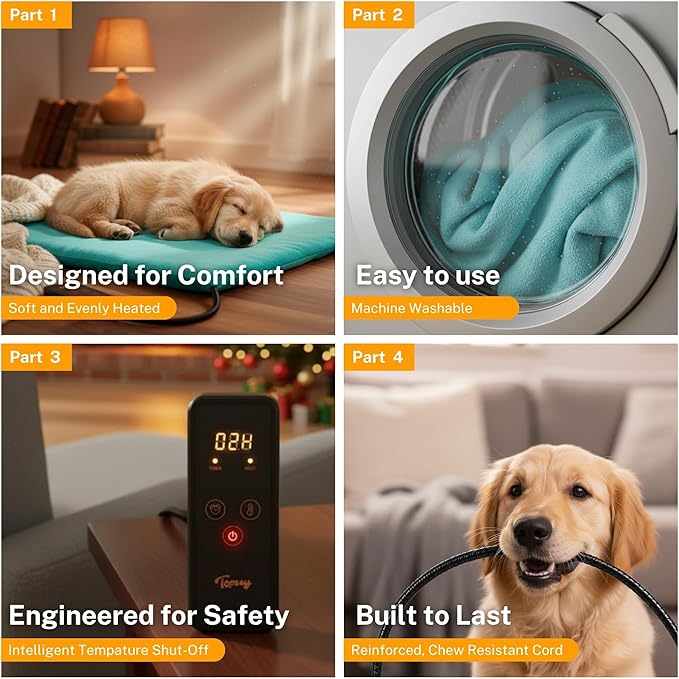 Dog Cat Heating Pad, 6 Adjustable Temperature Dog Cat Heating Pad with Timer, Waterproof Heated Dog Bed with Chew Resistant Cord, Indoor Electric Pet Heated Mat, 28x20in, Green