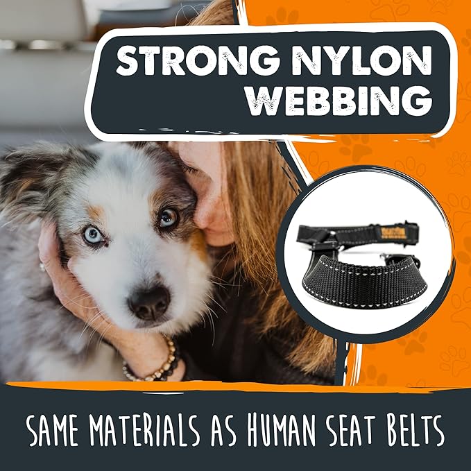 Mighty Paw Dog Seat Belt For Car Headrest - Distraction Free Driving, Heavy-Duty Aviation Grade Aluminum Carabiner, and Tactical Buckle.Adjustable Dog Seatbelt Harness for Small, Medium and Large Pets