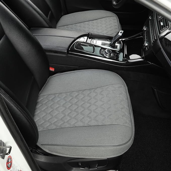 West Llama Linen Front Car Seat Cover Protector Anti-Slip Bottom Seat Cover Fits 95% of Vehicles,Wrapping Around The Bottom,Diamond Pattern(Gray-2Pcs)