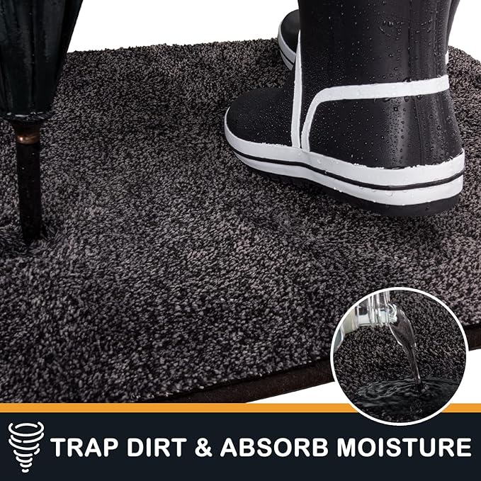 PURRUGS Dirt Trapping Door Mat 48" x 48", Non-Slip Machine Washable Entryway Rug, Dog Doormat, Indoor Front Door Mat, Super Absorbent Entry Rug for Muddy Shoes & Paws, Charcoal