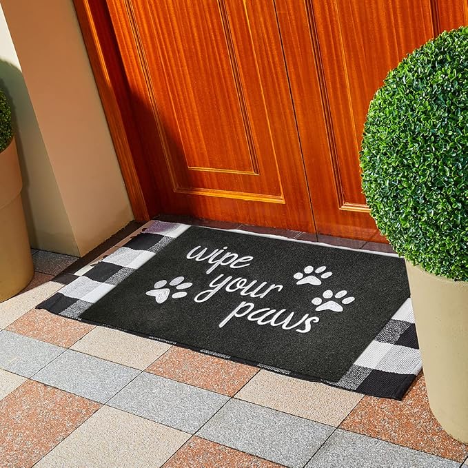 Large Outdoor Front Door Mat Wipe Your Paws Doormat Inside Outside Mats Entryway Welcome Mats Non Slip Rubber Backing Funny Indoor Door mats Dog Mat for Porch, Black 36 x 24 Inch