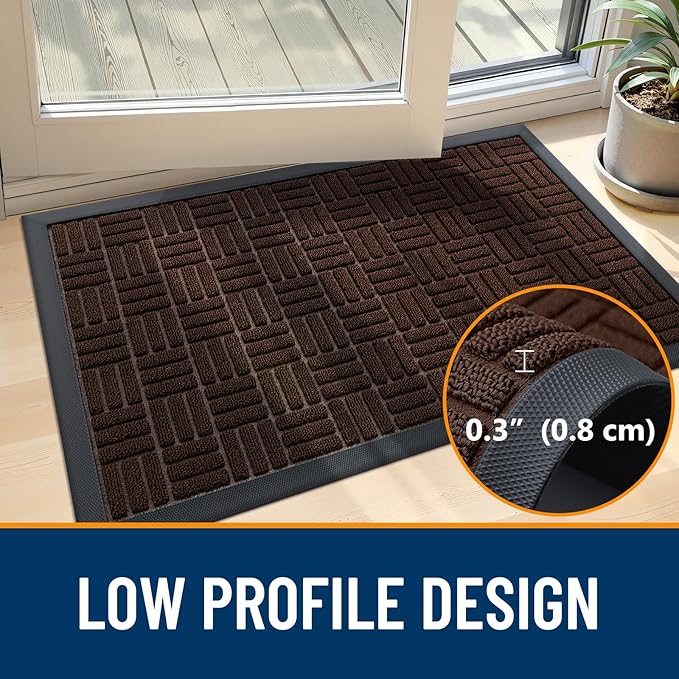 OLANLY Front Door Mat Outside Entrance 59x34, Absorbent, Heavy Duty Sturdy Natural Rubber Doormat Indoor Outdoor, Stain and Fade Resistant, Non-Slip Backing Low Profile Floor Mat for Entryway, Brown