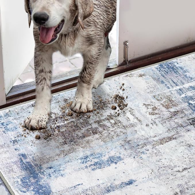 COMSLE Door Mat, Front Door Mat Indoor for Entrance Faux Wool Absorbent Non Slip Modern Throw Rug for Entryway Hallway Muddy Paws - Pet Friendly, 24x36 Inches,Sierra Blue Machine Washable