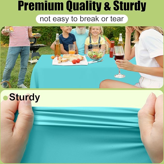 Smiry Disposable Table Cloth 12 Pack, 54 x 108 Inch Waterproof Plastic Tablecloth, Decorative Rectangle Table Covers for Party, Birthday, Picnic, Teal