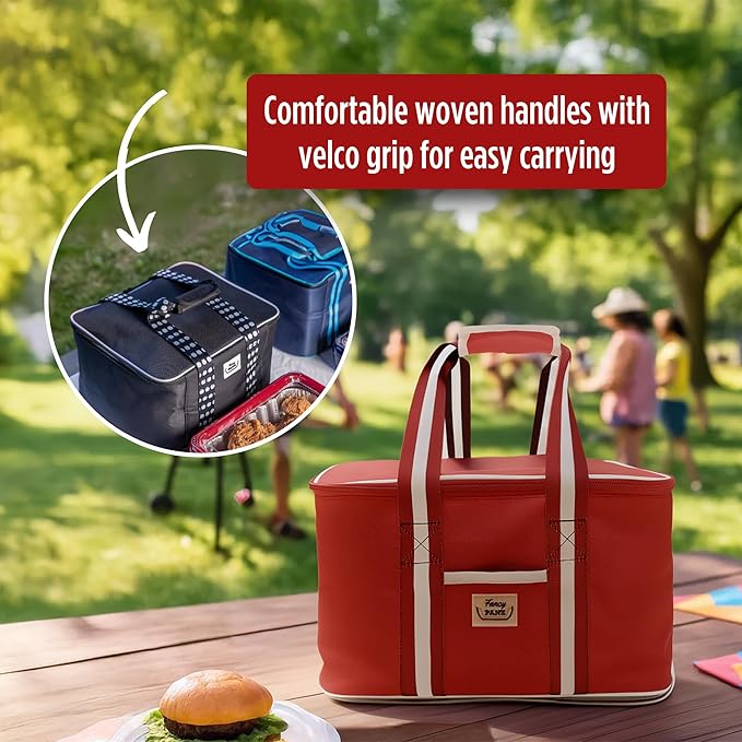Fancy Panz - Red Insulated Casserole Carrier Bag - Insulated Thermal Bags for Hot & Cold Food Holds 2 Standard Size Fancy Panz - 2 Pockets - Food Container - Hosting Essentials
