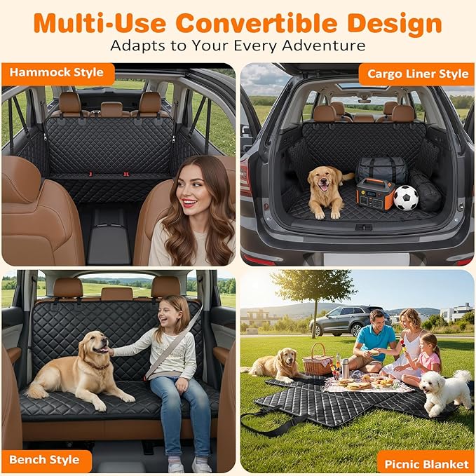 URPOWER Dog Car Seat Cover for Pets 100% Waterproof Seat Cover Hammock 900D Heavy Duty Scratch Proof Nonslip Durable Soft Back Seat Covers for Cars and SUVs