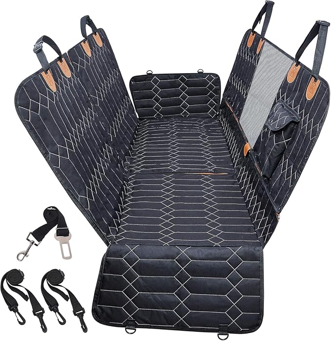 Dog Car Seat Cover for Back Seat, Dog Hammock for Car Seat Protector with Mesh Window Waterproof Nonslip Cars Trucks and SUV 53” W x 60” L