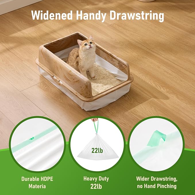 Cat Litter Box Liners Large - 40 Count 37" x 18" Jumbo Litter Bags with Drawstring, Extra Thick Kitty Litter Pan Liners Tear Resistant Heavy Duty, Easy Clean up for Litter Tray, Unscented