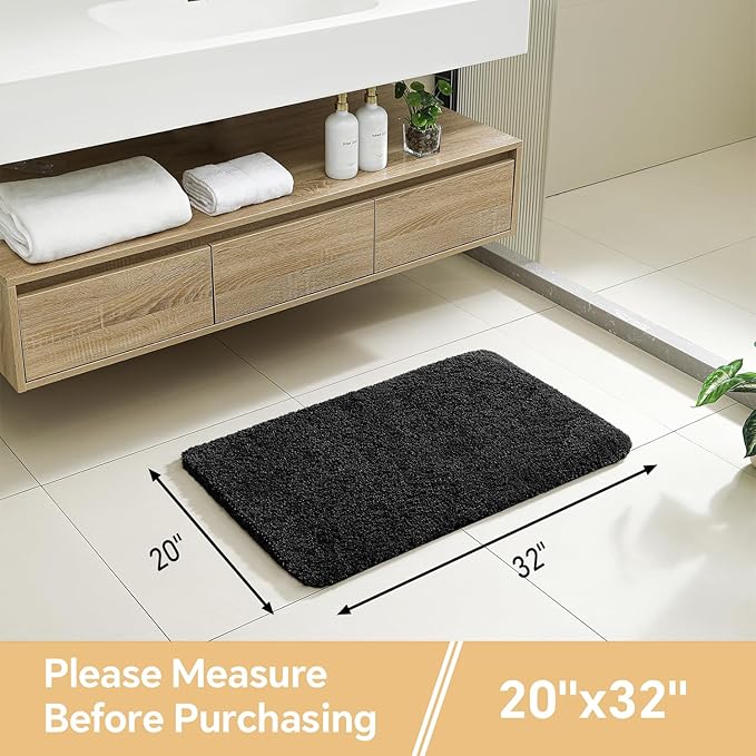 Black Bathroom Rug 20"x32" - Soft Plush Bath Mat, Non Slip Absorbent Microfiber Bathroom Rug, Machine Washable Floor Mat - Perfect for Vanity, Sink or Bathtub Area