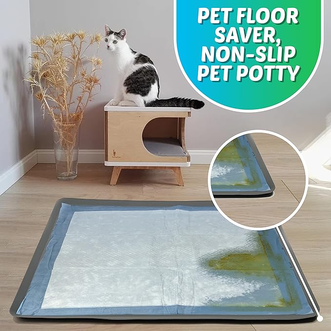TidyFriend Dog Pad Holder Tray for 23 x 30 Inches Training Pads, Silicon Wee Wee Pad Holder, No Spill Pee Pad Holder for Dogs - Easy to Clean and Store Perfect for Dog Potty Tray (Grey)