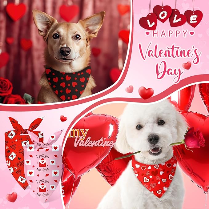 Abbylike 100 Pcs Valentines Day Dog Bandanas Bulk Heart Bandanas for Dogs Triangle Kerchief Bibs Scarf for Pet Romantic Costume Photo Props Accessories Pet Shops Groomer, 25 Styles(25.6 x 17.7 x 17.7)
